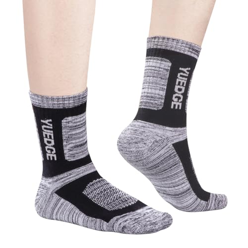 YUEDGE Mens Walking Hiking Socks Cotton Moisture Wicking Cushioned Training Athletic Sports Crew Socks for Men Size 9-11,5 Pairs Black