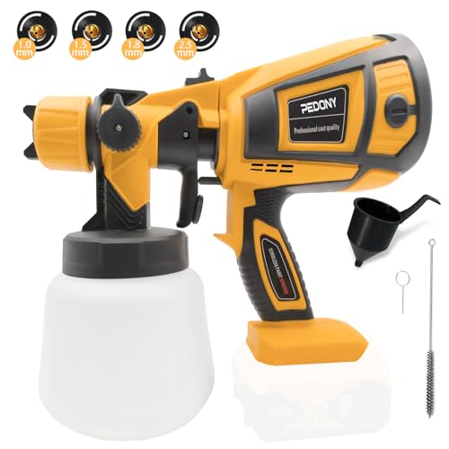 PEDONY Cordless Paint Sprayer for DEWALT 20V Battery HVLP Electric Spray Paint Gun with 4 Nozzles & 1000ml Capacity Container for Painting Wall Fence Home Interior and Exterior (Tool Only)