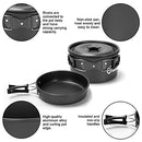 Odoland 15pcs Camping Cookware Mess Kit, Non-Stick Lightweight Pot Pan Kettle Set with Stainless Steel Cups Plates Forks Knives Spoons for Camping, Backpacking, Outdoor Cooking and Picnic