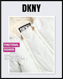 DKNY Baby Girls' Pram Snowsuit – Heavyweight Quilted Bodysuit – Insulated Zip Up Outerwear Footed Jumpsuit Coveralls (0-24M), Size 3-6 Months, Cream