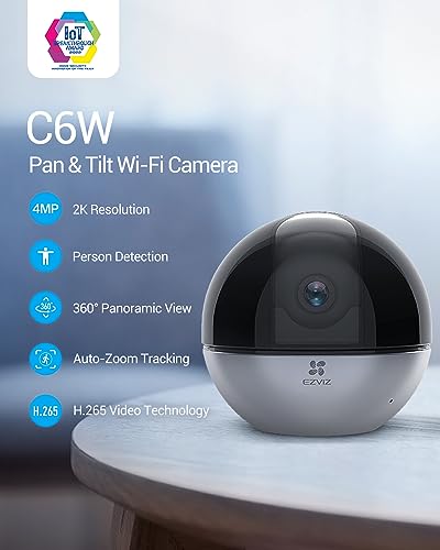 EZVIZ Indoor Security Camera, 2k+ PTZ IP WiFi Camera, 360 Pan Tilt, Baby/Pet Monitor, AI Human Detection, Night Vision, 4X Auto-Zoom, 2-Way Talk, Motion Tracking, Alexa, Google Assistant C6W 4MP