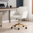 Zesthouse Boucle Home Office Chair Modern Desk Chair with Wheels, White Vanity Chair for Girls Women, Upholstered Swivel Armchair for Bedroom, Height Adjustable Computer Task Chair, Gold Base