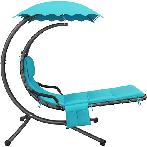 Yaheetech Outdoor Hanging Chaise Lounge Chair Hammock Chair w/Built-in Pillow and Removable Canopy for Patio Backyard Deck Garden - Teal