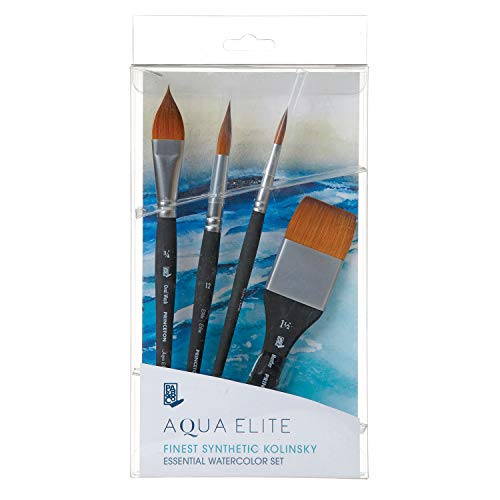 PRINCETON ARTIST BRUSH CO. Aqua Elite Fine Art Watercolours Brushes, Synthetic Kolinsky Sable, 4 Piece Brush Set, Short Handle, Ideal for Professionals & Students