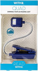 WITHit Quad Clip On Book Light – Navy – LED Reading Light with Clip for Books and eBooks, Dimmable Brightness, Portable & Lightweight Bookmark Light for Adults, Batteries Included