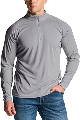 TSLA Men's 1/4 Zip Pullover Long Sleeve Shirt, Quick Dry Performance Running Top, Athletic Quarter Zip T-Shirt MKZ11-LGY_Large