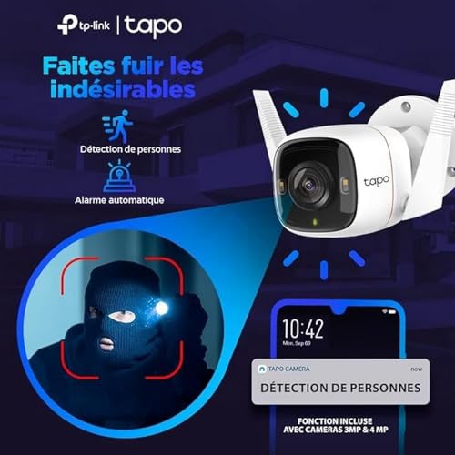 TP-Link Tapo Outdoor Security Camera, Wired & Wireless, 3MP, IP66, Night Vision, Two-way audio, Voice Control, Tapo APP, Smart AI Detection, No hub required (Tapo C310)