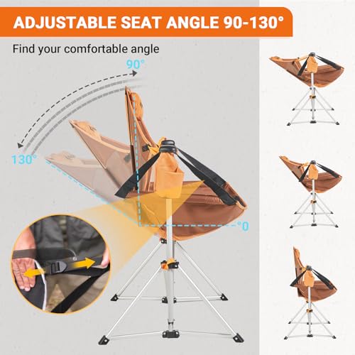 KingCamp Hammock Camping Chair Swinging Rocking Chair for Adults Portable Folding Chair Hold Up to 264 lbs Carrying Bag Cup Holder for Lawn Beach Camp Outside(Brown/2-pack)