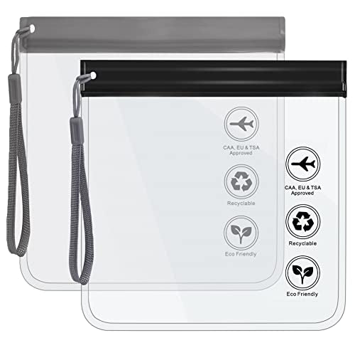 Clear Travel Toiletry Bag - Airport Security Liquids Bags, Airport Liquid Bag 20 x 20cm TSA Approved, Travel Accessories Makeup Bags Holiday Essentials Luggage for Men Women, 2pcs Black/Grey, 20*20CM