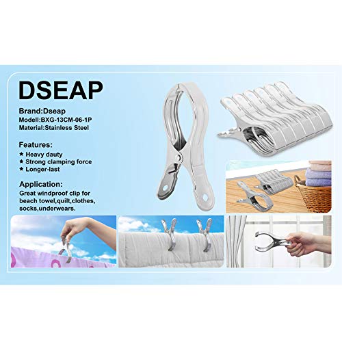 Dseap Towel Clips: Pack of 12, 5-1/8”L, Jumbo Stainless Steel Metal Beach Towel Clips, Pool Cover Clamps, Beach Chair Clips, Beach Blanket Holder Pins, for Cruise Boat Pool Lounge Chair