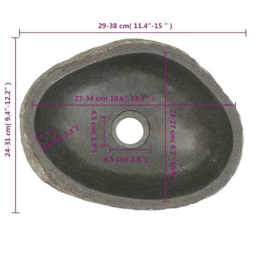 vidaXL Oval-Shaped Wash Basin Natural River Stone Taupe - Sink for Bathroom, Washroom with Polished Inner Surface and Drain Hole