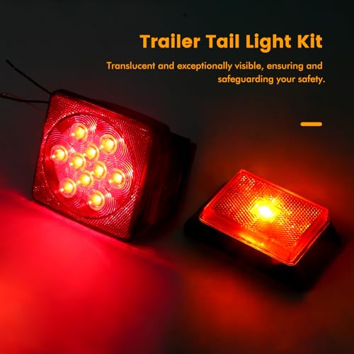 MaxxHaul 70205 Trailer Light Kit - 12V All LED, Left and Right Waterproof Submersible for Trailers, Boat Trailer Truck Marine Camper RV Snowmobile