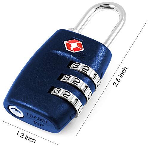 DanziX TSA Approved Lock and 4 Colors Stainless Steel Safety Tether，3-Dial Combination Travel Luggage Lock with Lanyard Security Cable for Protect Your Different Sizes of Suitcase,Baggage-Deep Blue