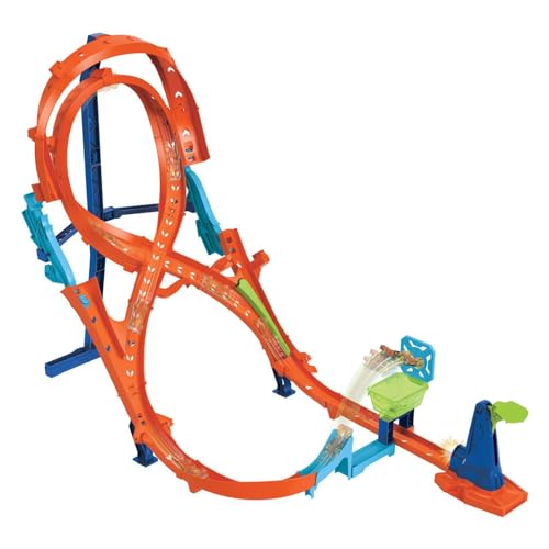 Hot Wheels Track Set with 1 Hot Wheels Car, Tall Figure-8 Track for Race & Stunting, Connects to Other Hot Wheels Tracks, Folds for Convenient Storage Multicolor HMB15