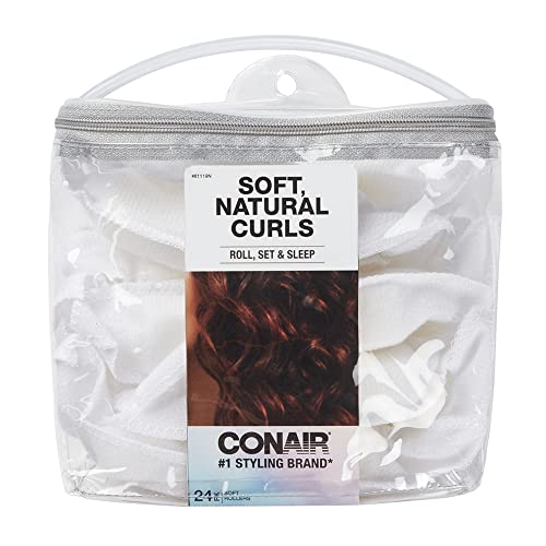Conair Fabric Hair Curlers to Sleep In, Soft Hair Rollers for Natural Curls, White, 24 Pack