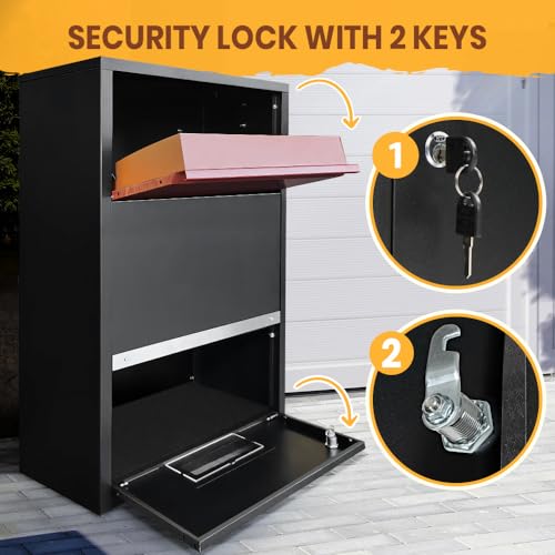 Groverdi Parcel Box Letter Box Package Mailbox Security Lock Storage Black with Wood Grain