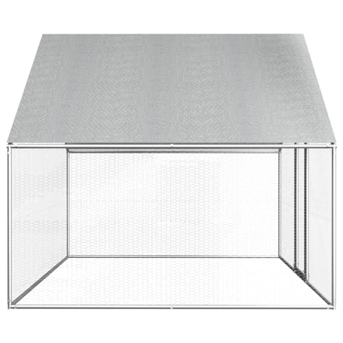 "vidaXL Spacious Outdoor Chicken Cage - Galvanised Steel Frame with Polyethylene Roof - Secure Lock System - Silver/Grey - Dimensions: 2.75x2x1.92 m"