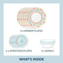 Corelle Terracotta Dreams Dinnerware Set, 18 Piece, 6 x 26cm Dinner Plate, 6 x 17cm Bread & Butter Plate, 4 x 532mL Soup/Cereal Bowl
