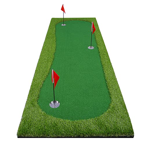 BOBURN Golf Putting Green/Mat-Golf Training Mat- Professional Golf Practice Mat- Green Long Challenging Putter for Indoor/Outdoor