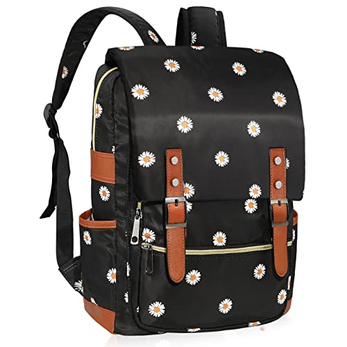Daisy School Backpack for Girls Women, 15.6 inch Laptop Backpacks Bookbags for College Travel (Black)