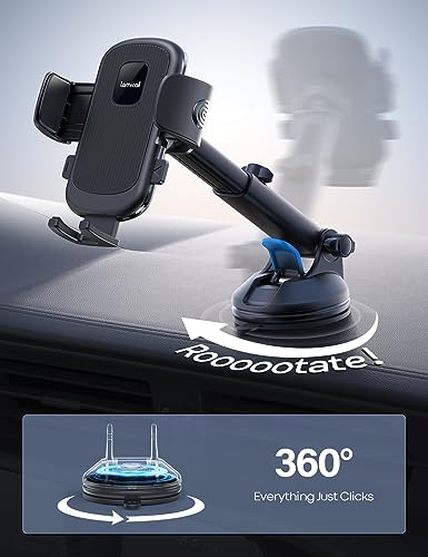 Lamicall Car Phone Holder - [Strongest Military-Grade Suction Cup] Phone Holders for Your Car Quick Release Adjustable Car Phone Mount Holder Dashboard for iPhone Samsung Smartphone Truck