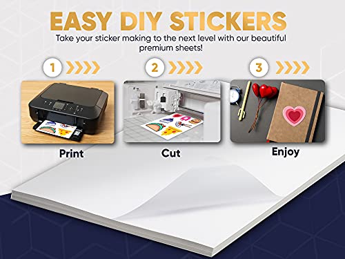 Avarrix Australia A4 Sticker Paper, Paper-Based Glossy White, 50 Sheets, Self Adhesive Premium Glossy Sticker Paper for Laser Printer Only, 80gsm Thickness Printable Label Sheets