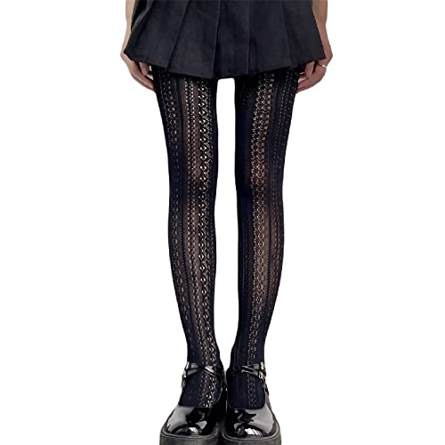 Women's Fishnet Knitted Tights Patterned Stockings Transparent Pantyhose Sexy High-Waist Lace Leggings