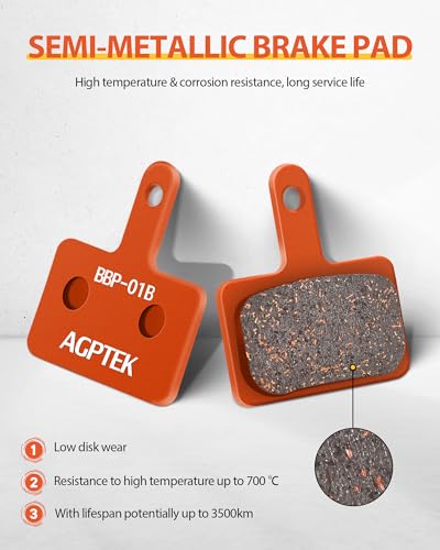 AGPTEK Bike Brake Pads, High-Performance Brake Pads, Disc Brake Pads & Spring (Semi-Metallic) for Mountain Bike Disc Brakes, Bike Pads Compatible with TRP Tektro Shimano Deore Br (Orange)