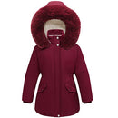 MOERDENG Girl's Outerwear Coats Winter Long Warm Parka Waterproof Lightweight Hooded Puffer Jacket, Claret06, 7-8