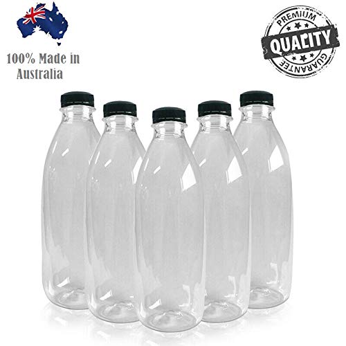 Packware Round Plastic Juice Bottles - Clear Drinking Containers with Tamper Evident Lids - Reusable & Leak-Proof - Great for Storing Homemade Juices Water Smoothies & Much More - 20 Pack (1000 ml)