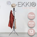 Ekkio 12 Hook Metal Coat Rack Stand with 3-Tier Hat Hanger - Hall Tree, Coat Hanger, Coat Rack Freestanding, Coat Tree, Purse Hanger, Coat Rack Stand, Purse Rack, Hat Stand, Black