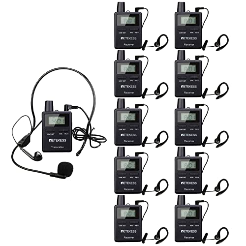 Retekess TT109 Wireless Tour Guide System, Long Range, Church Translation System, Clear Sound,Interpretation,Training,Court（Case of 1 Transmitter and 10 Receivers）