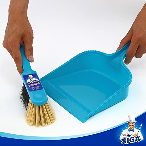 MR.SIGA Dustpan and Brush Set, Pack of 2 Set, Blue & Grey