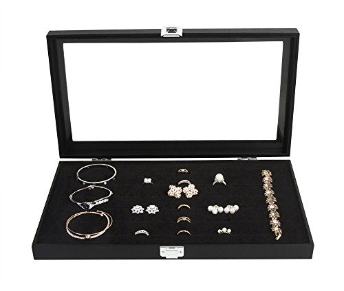 JackCubeDesign Jewellery Ring Display Organiser Storage Box Case Tray Holder with 72 Slot Ring Display(Black, Inside Black Velvet, 37.3 x 21 x 5 cm)- :MK248A