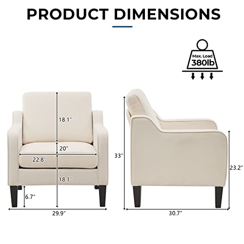 VINGLI Mid Century Modern Fabric Accent Chair,Beige for Living Room Upholstered Armchair with Scooped Arms for Bedroom,Apartment,Studio,Office,Waiting Room,Beige