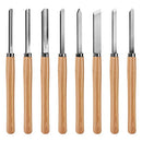 HAUTMEC Professional Wood Turning Chisel 8 pcs Set, Lathe Chisel Set with 2 Skew 1 Spear Point 1 Parting 1 Round Nose & 3 Gouge Tools for Beginners, Hobbyists and Professionals HT0237-WW