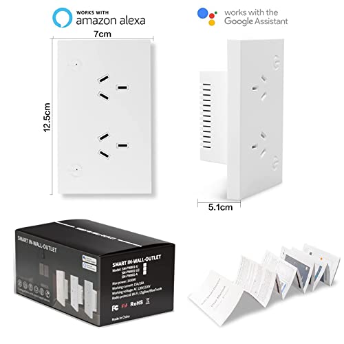 ZigBee Wall Outlet Socket,Wall Charger Outlet Socket, 16A Plug Charger Smart Power Point GPO Voice Control Compatible with Alexa & Google Assistant, Timer Schedule,SAA Certified Overload Protection