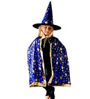 ZZX Wizard Cape Witch Cloak with Hat, Halloween Costume Props for Kids Cosplay Party (Blue)