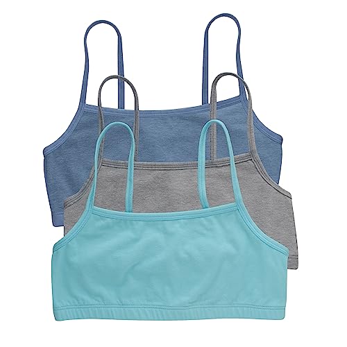 Hanes Womens String Bralette Pack, Low-Impact Bra, Cooling Stretch Cotton Bralette, 3-Pack, Denim Jacket/Concrete Heather/Ultra Blue, Medium