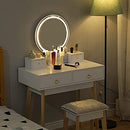 Vanity Makeup Table with Adjustable Light, Touch Screen, Dressing Table with Mirror and Stool, White