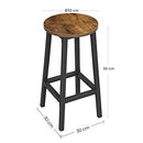 Vasagle Set of 2 Bar Stools, Tall Kitchen Stools, Sturdy Steel Frame, 65 cm Tall, Easy Assembly, Industrial Style, Rustic Brown and Black