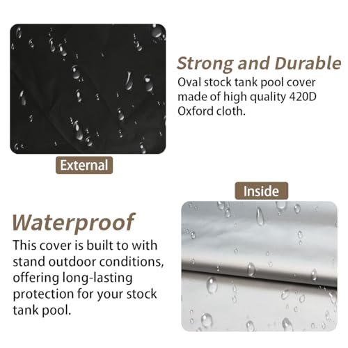 GSYUWIH 4 Ft Oval Stock Tank Pool Cover 420D Oxford Cloth Cold Plunge Cover Waterproof Sunproof Dustproof Farm Water Tank Cover for Rural Patio Garden Outdoors