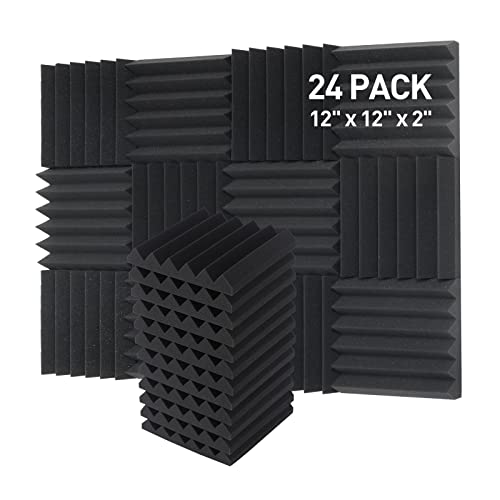 Hertber-24 Pack Wedges Acoustic Panels 12 x 12 x 2 Inches Sound Proofing Panels High Density Sound Proof Foam Soundproof Wall Panels For Wall