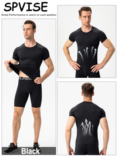 Men's Compression Shirts Short Sleeve Workout Gym T-Shirt Running Tops Cool Dry Sports Base Layer Athletic Undershirts, 3pcs