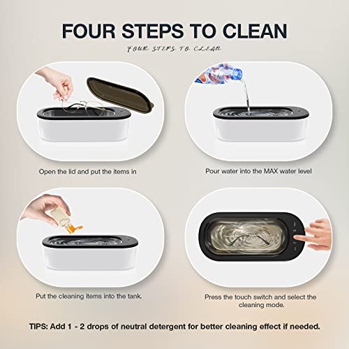 Jewelry Cleaner, Professional Ultrasonic Cleaning Machine for All Jewelry-SUS 304 Tank, 45kHz Portable Household Cleaner for Gold, Silver, Eyeglasses, Watches, Rings, Necklaces, Dentures