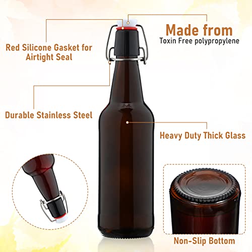 20 Pieces Amber Beer Bottles with Flip Caps, Glass Bottle Airtight Seal with Flip Top Stoppers for Home Brewing and Fermentation of Alcohol Kombucha Tea Wine Coffee Beverage Homemade Soda (11oz)