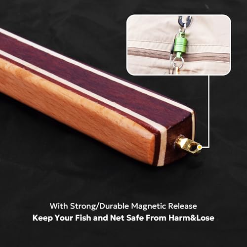 SF Fly Fishing Landing Net Soft Silicone Rubber Small Mesh Catch and Release Wood Frame Trout Net with Green Magnetic Release Combo Kit
