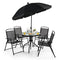 Costway 6 PCS Patio Dining Set Folding Chairs Glass Table Tilt Umbrella Garden (Grey)