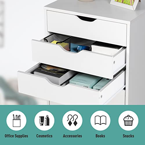 Giantex 5-Drawer Mobile File Cabinet, Side Cabinet File Pedestal w/ 4 Castors, Wood Under Desk Drawer, Storage Cabinet Organiser, Compact Chest of Drawers Dresser (White)