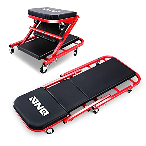 ‎DNA MOTORING TOOLS-00186 40 Inches 2 IN 1 Rolling Folding Car Creeper/Seat, 6 Pcs 2" Casters, 150kg Weight Capacity, Red